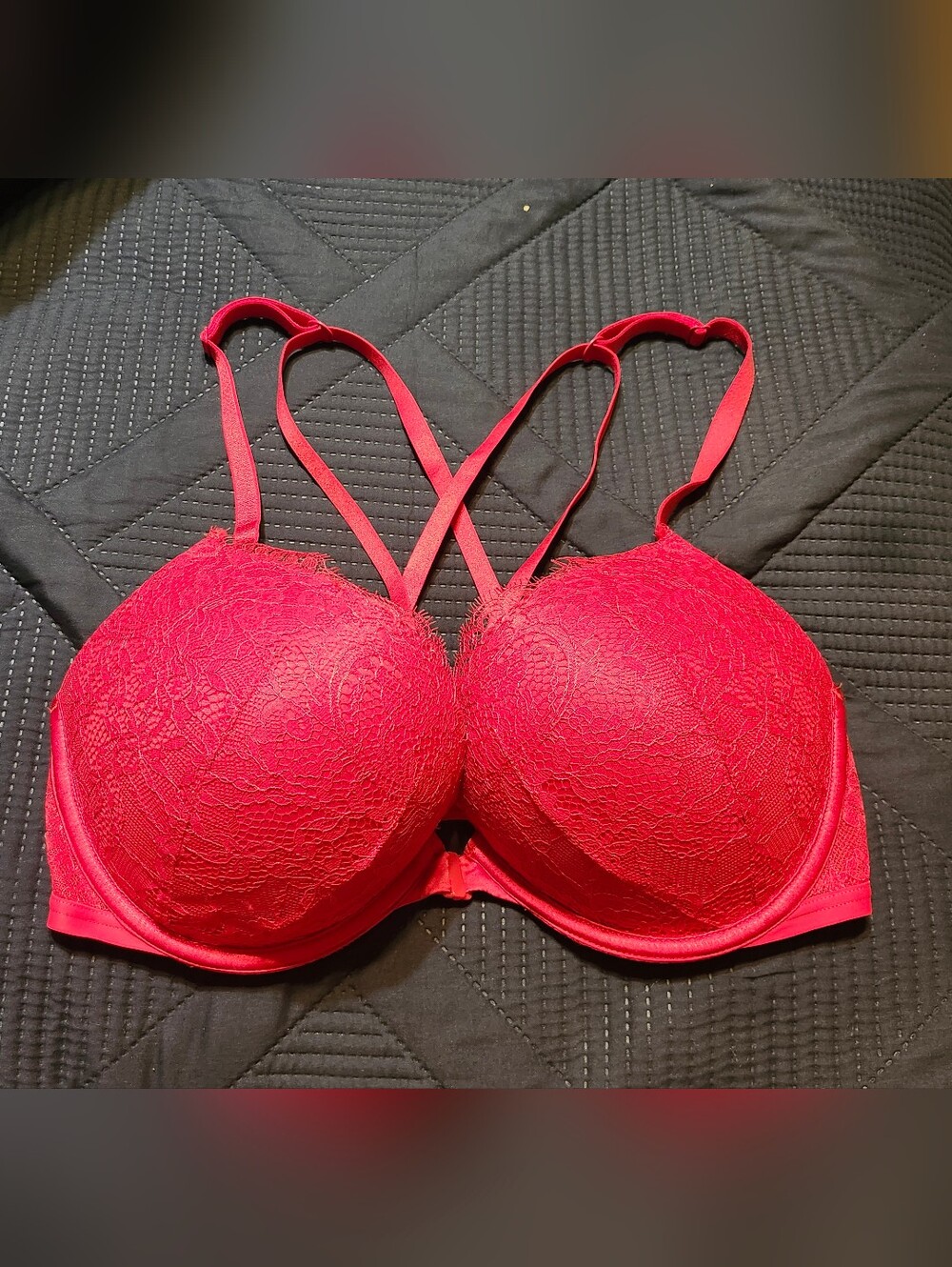 Victoria's Secret Red Lace Push-Up Bra with Crisscross Straps